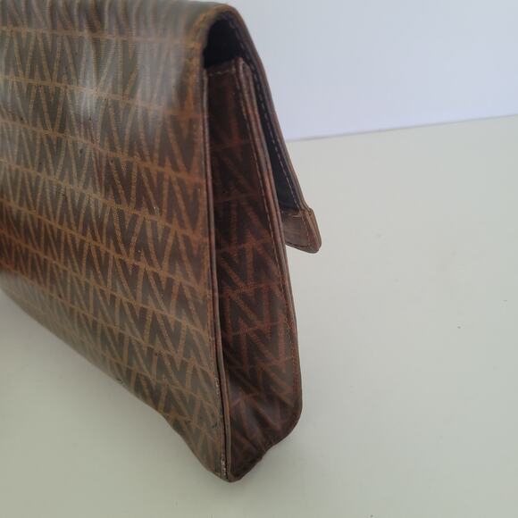 Mario Valentino V Bag Clutch Envelope Vintage Handbag Zip Designe Italian Brown - Picture 6 of 11